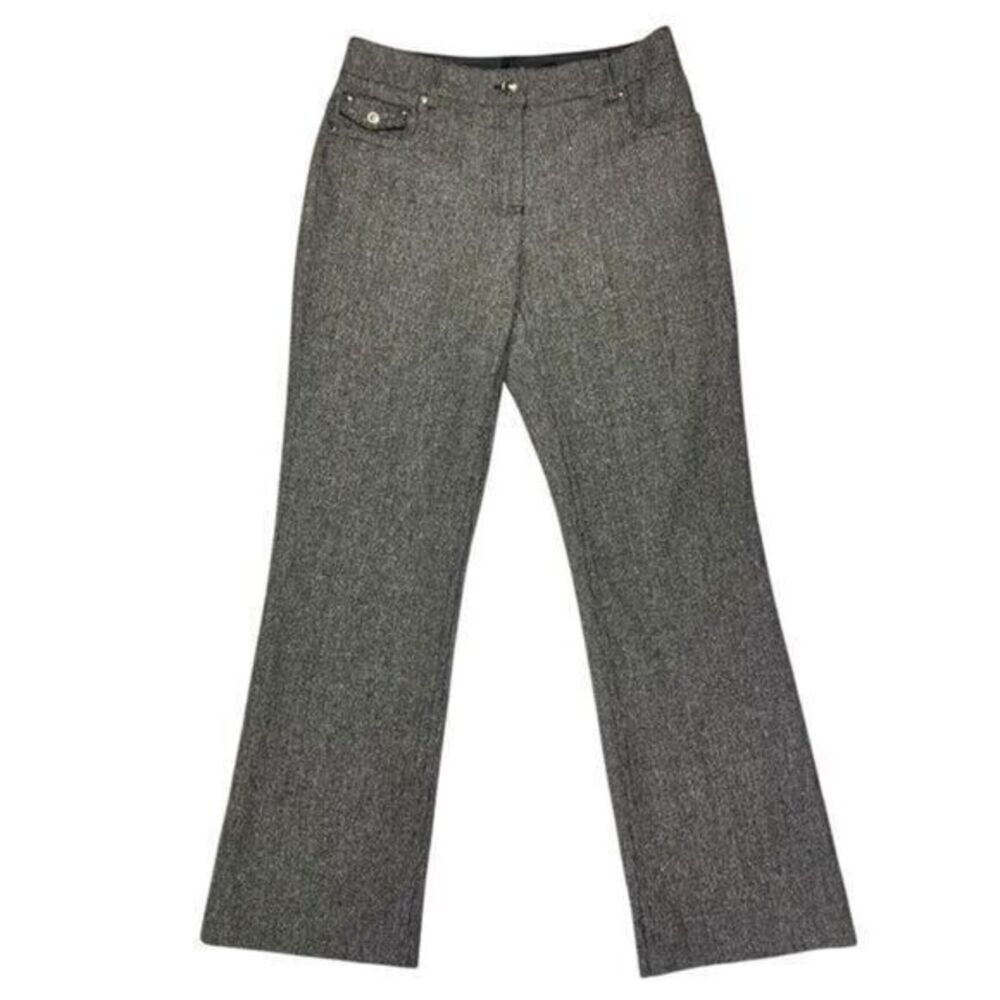 Per Se Wool Silk Pants‎ Womens 6 Tall Black Shimmer Straight Leg Flap Pockets